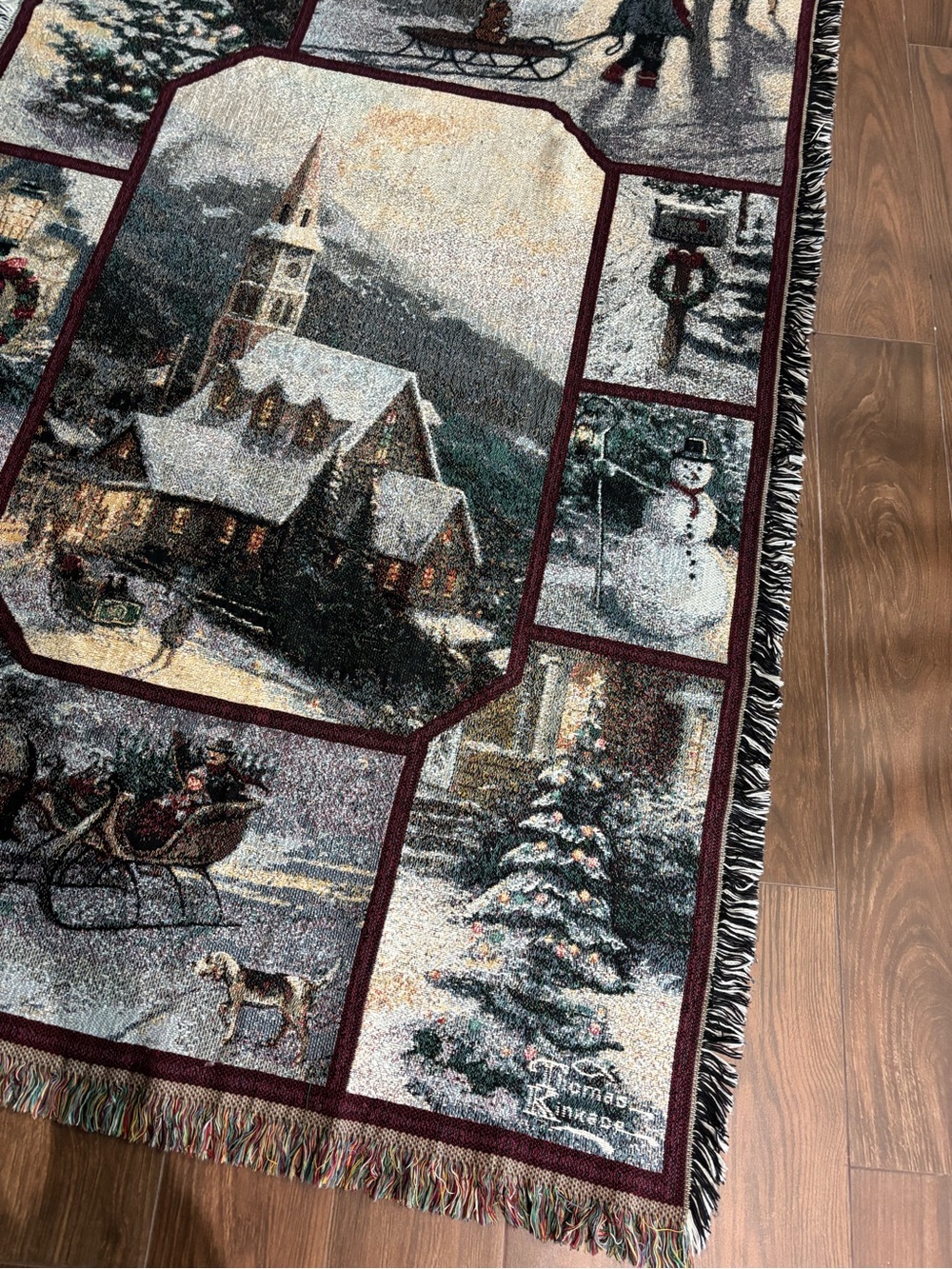 Thomas Kinkade Christmas Winter Village Woven Tapestry Throw Blanket - Picture 4 of 7